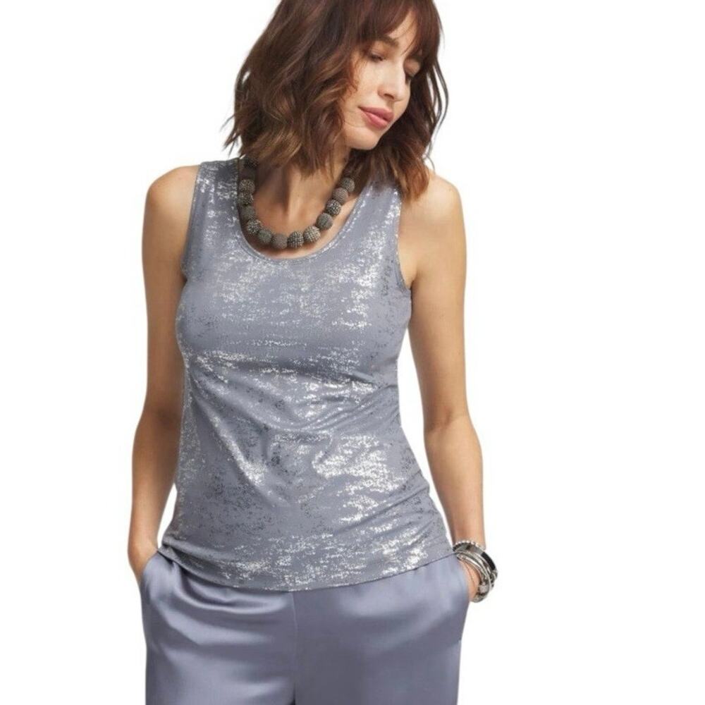 Women's Chico's shell cami tank top Sz 1 M 8 Sequin Silver Gray Evening Club